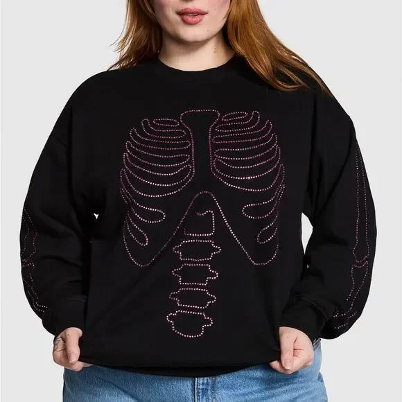 VS PINK Rhinestone Bling Halloween Skeleton Pullover Crewneck Sweatshirt - Med - Picture 5 of 7